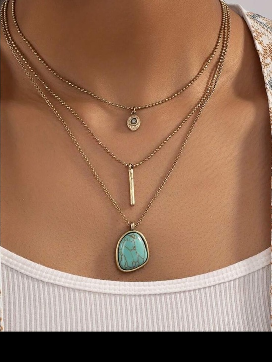 Free People Jewelry - Gold and Turquoise Layered Necklace Set R182